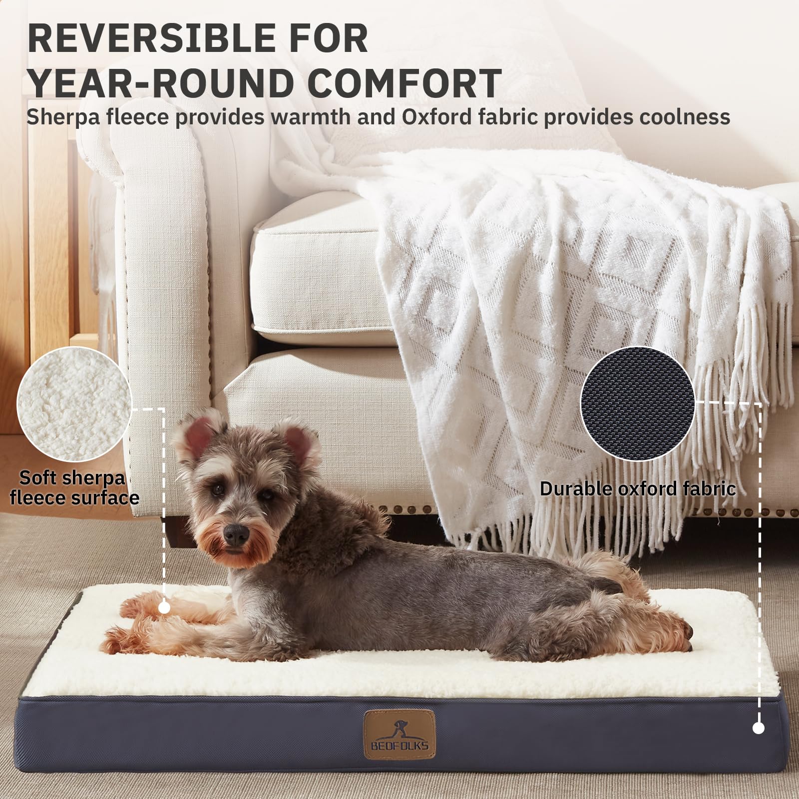 Bedfolks Orthopedic Dog Bed For Medium Dogs - Egg Foam Dog Crate Bed With Removable Waterproof Cover, Pet Bed Mat Suitable For D